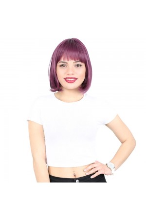 Küt Kahküllü Fiber Sentetik Peruk / Patlıcan Moru&hellip;