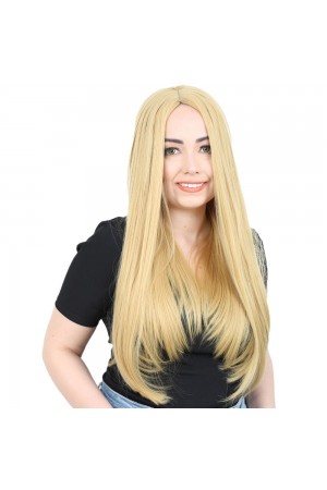 Fiber Sentetik Uzun Düz Peruk / Sarı&hellip;