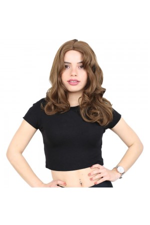 Kahkülsüz Fiber Sentetik Orta Boy Dalgalı Peruk / Kumral&hellip;