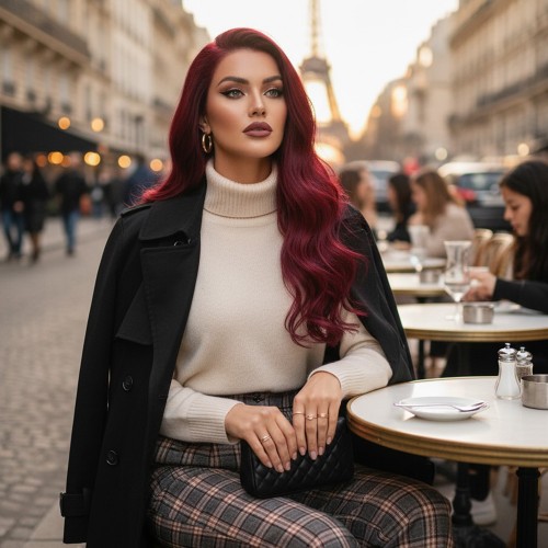 Gerçek Front Lace Tül Peruk / Dalgalı / Koyu Kızıl 70/75cm