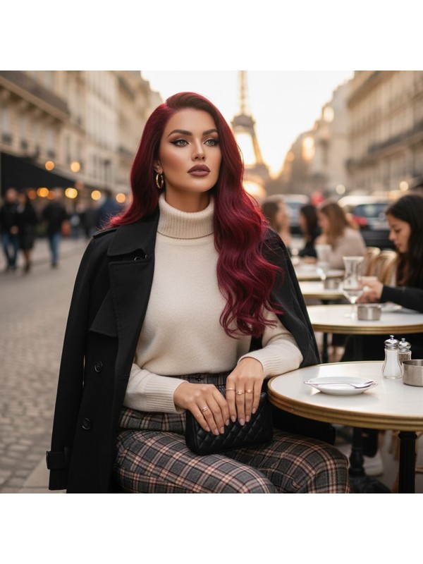 Gerçek Front Lace Tül Peruk / Dalgalı / Koyu Kızıl 70/75cm&hellip;