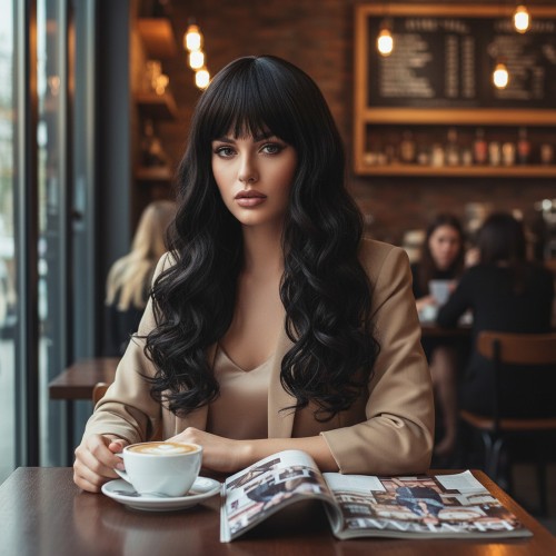 Dalgalı Perçemli Uzun Fiber Sentetik Peruk / Kahverengi