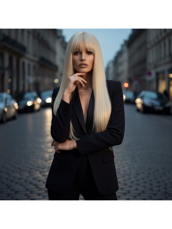 Düz Perçemli Uzun Fiber Sentetik Peruk / Platin&hellip;