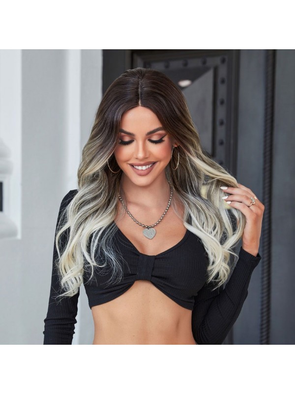 Koyu Kestane Ombre/ Kumral Beyaz Platin Röfleli Tül Peruk&hellip;