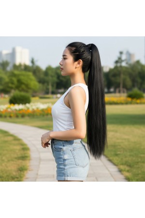 Lastik Tokalı At Kuyruğu Düz / Siyah&hellip;