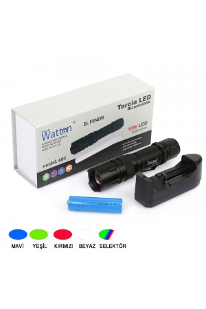 10W 2000 Lümen 4 Renk Güçlü EL Feneri Watton Wt-605… 10W 2000 Lümen 4 Renk Güçlü EL Feneri Watton Wt-605…