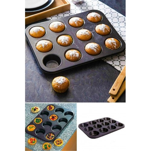 12 Bölmeli Metal Yapışmaz Muffin Kek Kalıbı 12 Bölmeli Metal Yapışmaz Muffin Kek Kalıbı