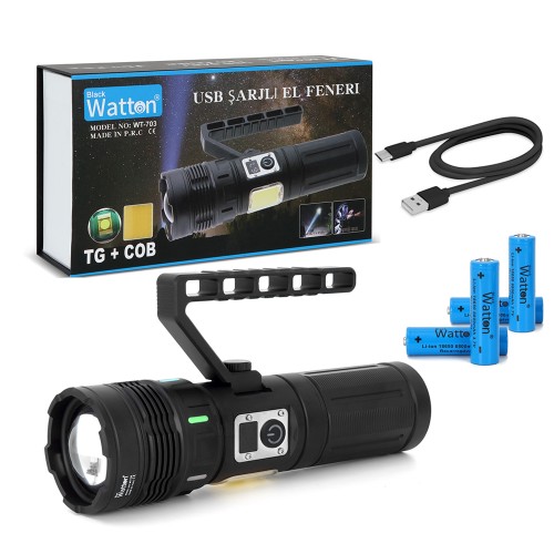 15.000 LÜMEN TG+COB LED ŞARJLI EL FENERİ WATTON WT-703 15.000 LÜMEN TG+COB LED ŞARJLI EL FENERİ WATTON WT-703