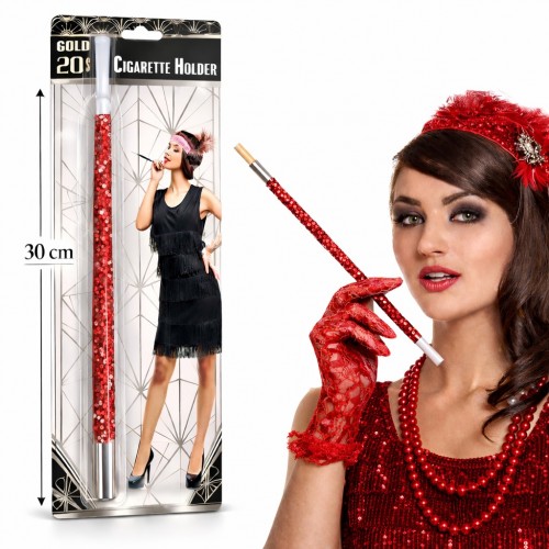30 cm Kırmızı Payetli Sigara Tutacağı – 1920’ler Gatsby Parti Aksesuarı