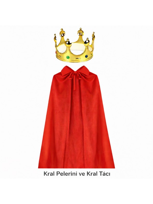 90 cm Kral Pelerini ve Altın Kral Tacı Seti&hellip;