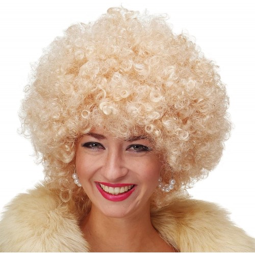 Altın Renk Kıvırcık Afro Bonus Peruk  Parti Peruğu Platin Gold