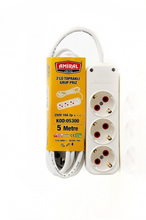 Amiral 3' lü Topraklı 5 Metre Kablolu Grup Priz&hellip;