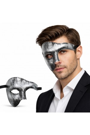 Antik Eskitme Gümüş Erkek Yarım Maske - Phantom & B Maskesi&hellip;