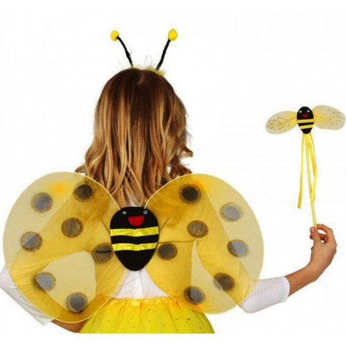 Gösteri Arı Kanadı Kostüm Seti – Çocuklar İçin Kanat, Taç ve Asa Aksesuarı