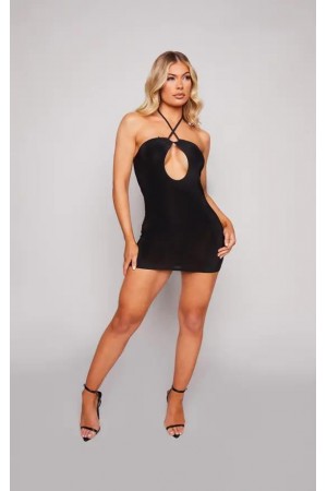 Bayan Siyah İpli Mini Elbise… Bayan Siyah İpli Mini Elbise…