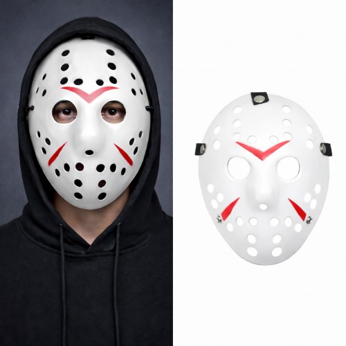 Beyaz Renk Kırmızı Çizgili Tam Yüz Hokey Jason Maskesi Hannibal Maskesi