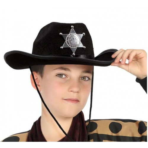 Çuk Kovboy Şapkası Sheriff Şapkası Siyah Renk