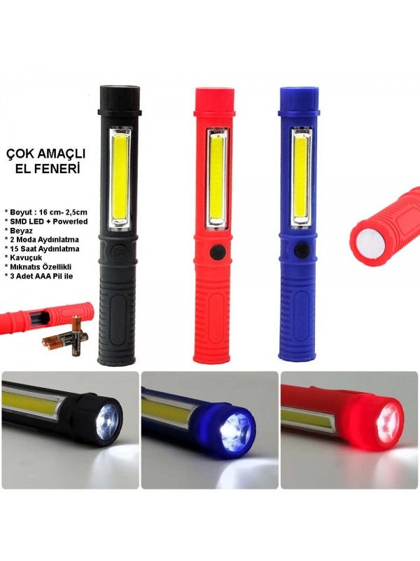 Çok Amaçlı Mıknatıslı Pilli EL Feneri Watton Wt-1905&hellip;