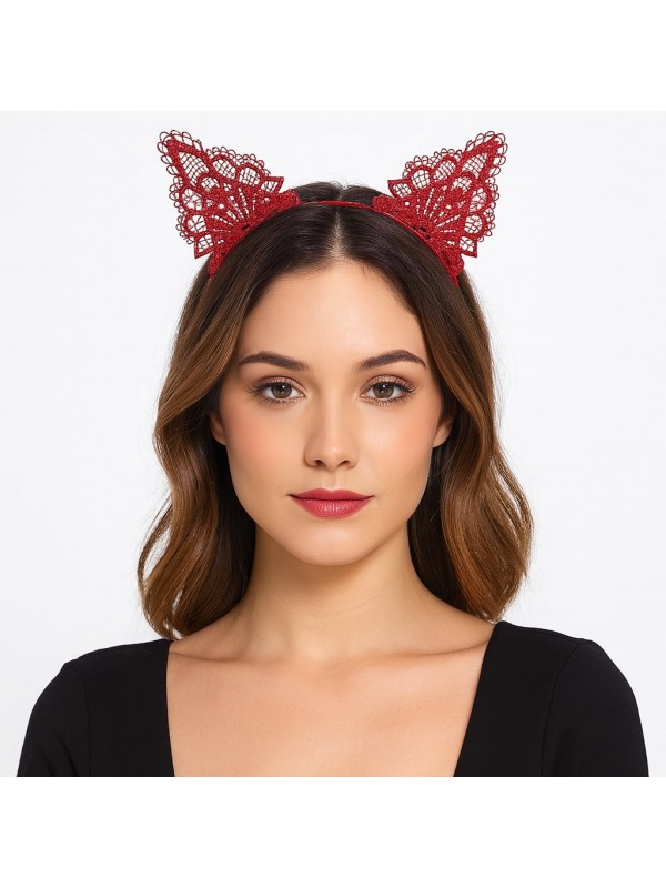 Dantelli Kırmızı Kedi Tacı - Vintage Tarz Dantel Kedi Kulak&hellip;