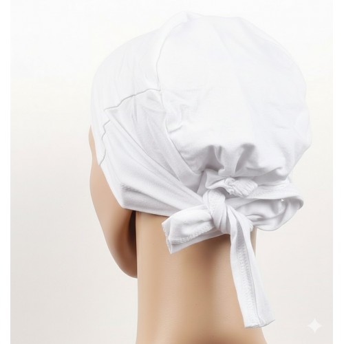Dikişsiz Bağlamalı Tesettür Bone - Bağlamalı Bandana Beyaz
