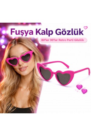 Fuşya Pembe Retro Kalp Gözlük – 80’ler 90’lar Stil Parti Gözlü�&hellip;