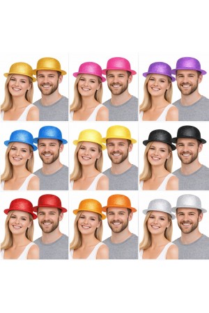 Glitter Simli Melon Şapka 9’lu Set - 9 Renk Parti ve Kostüm Şapkası&hellip;