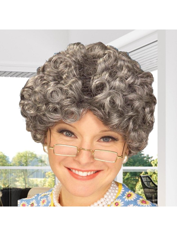 Gri Renk Kıvırcık Yaşlı Peruk Büyükanne Peruğu Astarlı Bonus… Gri Renk Kıvırcık Yaşlı Peruk Büyükanne Peruğu Astarlı Bonus…