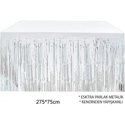 Gümüş Metalize Masa Eteği 275x75 cm – Kendinden Yapışkanlı