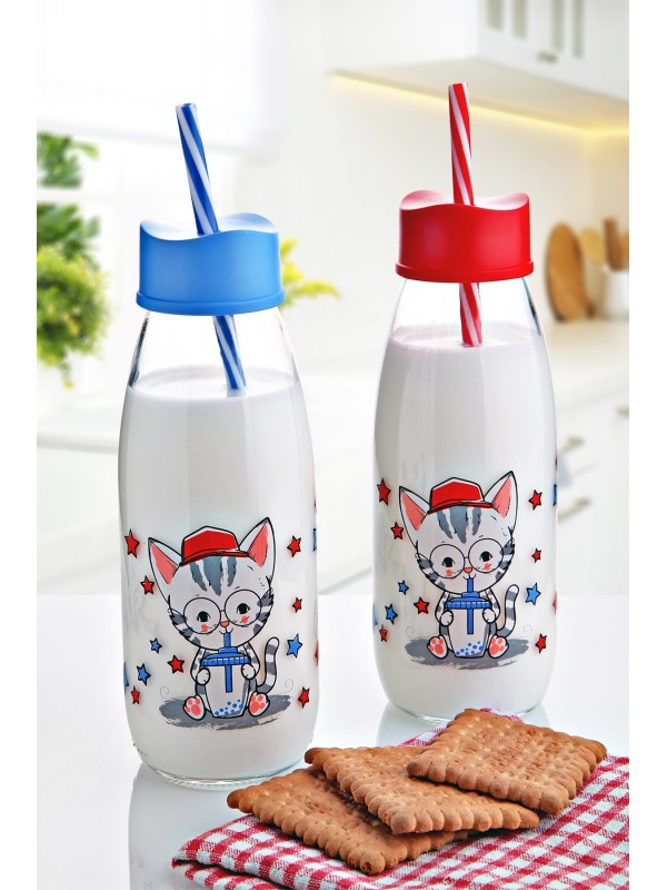 Hayvan Figürlü Pipetli Su Ve Süt Şişesi Cam 500 ML&hellip;