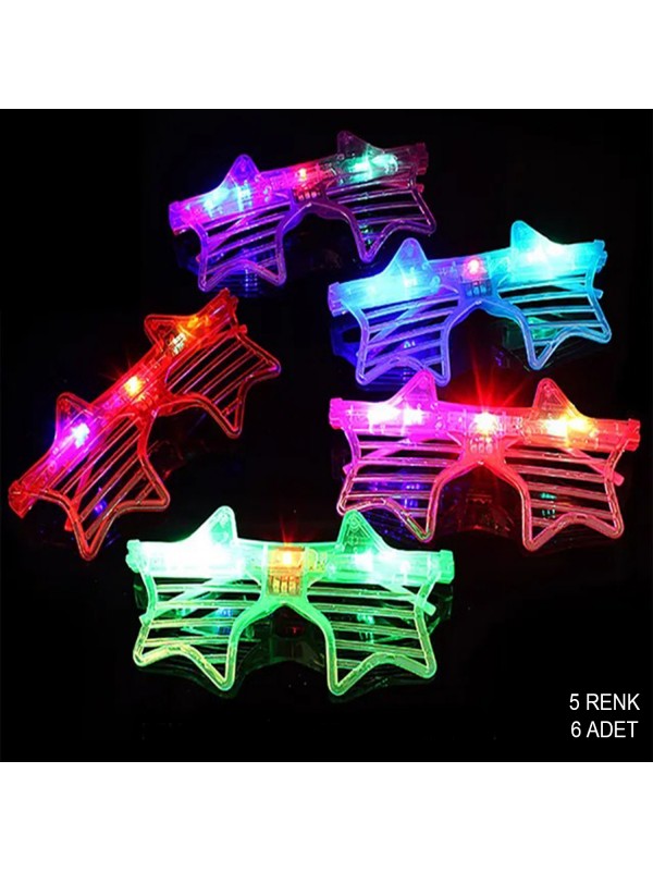 Işıklı Yıldız Şekilli Led Parti Gözlüğü 5 Renk 6’lı Set… Işıklı Yıldız Şekilli Led Parti Gözlüğü 5 Renk 6’lı Set…