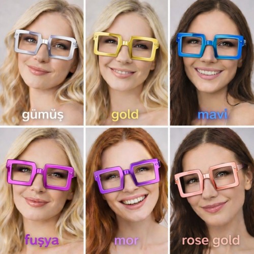 Kare Şekilli Parti Gözlüğü 12 Adet – 6 Renk ( Camsız ) Kare Şekilli Parti Gözlüğü 12 Adet – 6 Renk ( Camsız )