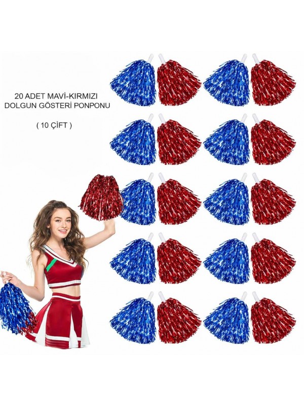 Kırmızı Mavi Metalik Dolgun Gösteri Ponponu 20 Adet (10 Çift)&hellip;