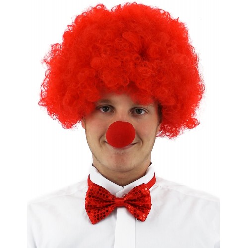 Kırmızı Renk Kıvırcık Afro Bonus Peruk Takma  ve Kırmızı B Seti