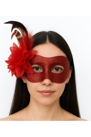 Kırmızı Renk Metalize Sim Görünümlü Parlak Tüylü Parti Maskesi 22&hellip;