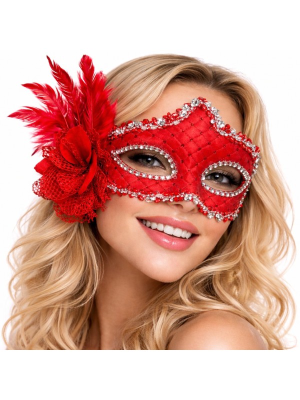 Kırmızı Tüylü Venedik Lüks B Maskesi… Kırmızı Tüylü Venedik Lüks B Maskesi…