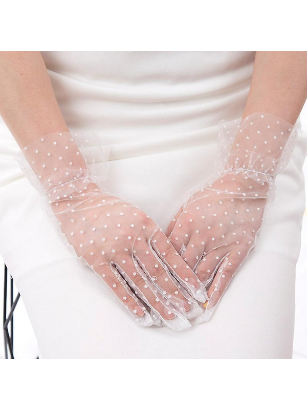 Kısa Boy Güpürlü Beyaz Puantiyeli Tül Eldiven Beyaz Renk&hellip;