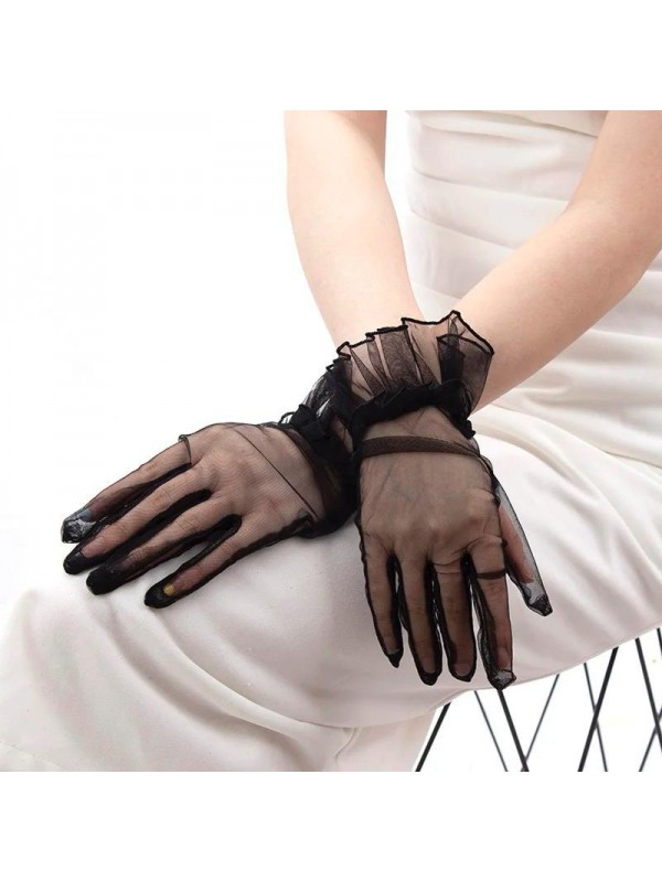 Kısa Boy Likralı Güpürlü Yetişkin Tül Eldiven Siyah Renk&hellip;