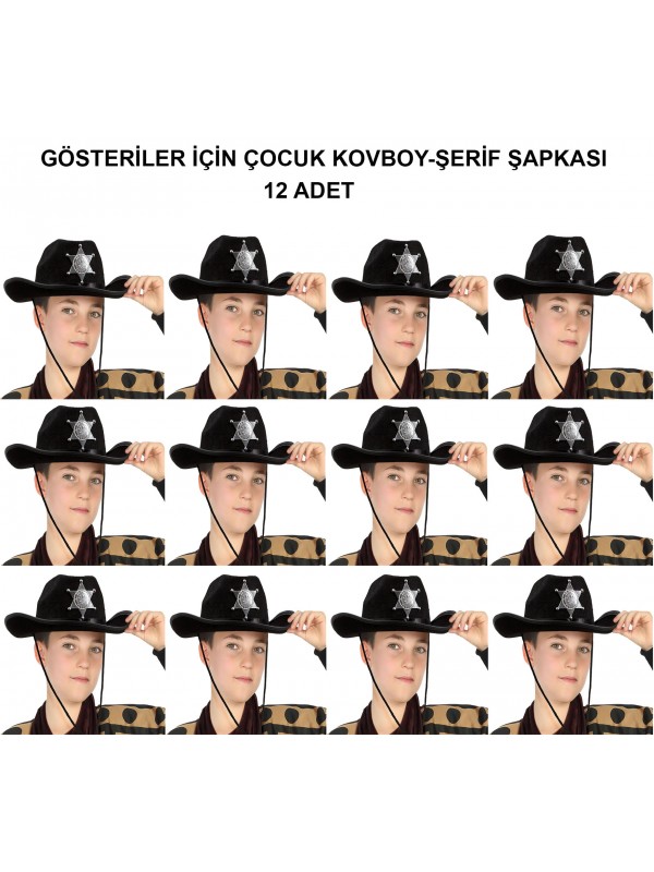Kovboy Şerif Şapkası Siyah 12 Adet - Kostüm, Parti ve Gösteri Şapkas&hellip;