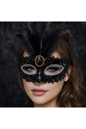 Lüks Siyah Tüylü Taşlı B Maskesi&hellip;