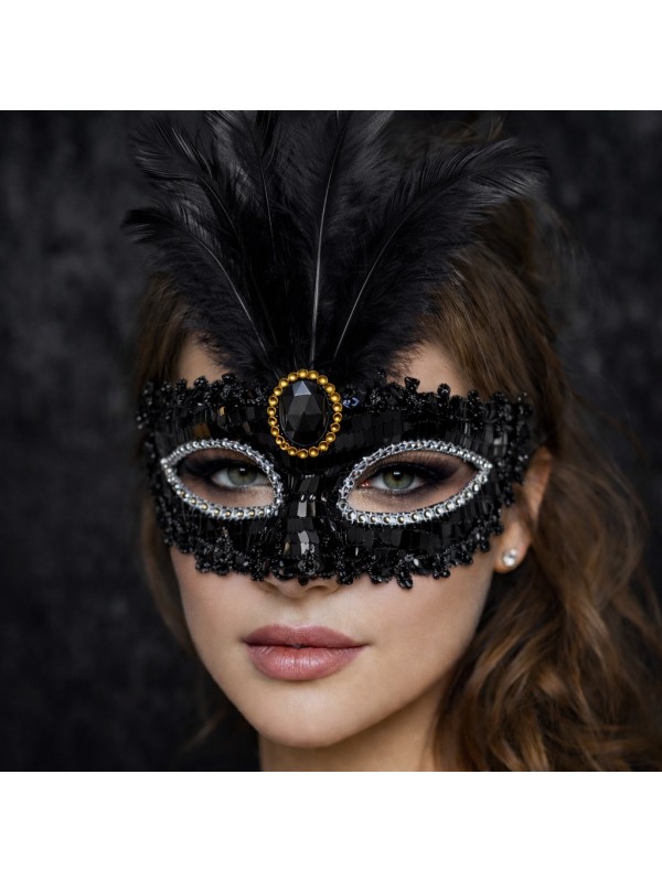 Lüks Siyah Tüylü Taşlı B Maskesi&hellip;