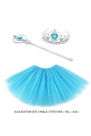 Mavi Prenses Elsa Kostüm Seti 3 Parça (Tütü Etek + Taç + Asa )&hellip;
