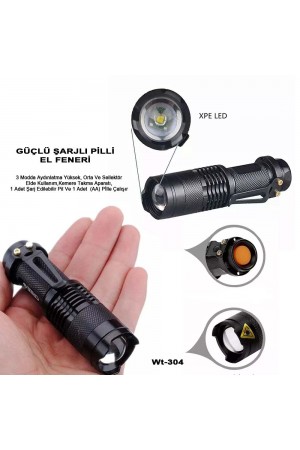 Mini Güçlü Şarjlı Pilli EL Feneri Watton Wt-304&hellip;