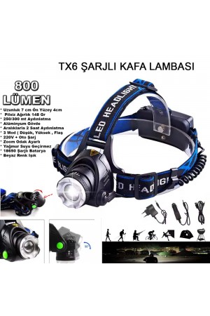 Orjinal 800 Lümen Tx6 Şarjlı Zoomlu Kafa Feneri Wt-120&hellip;