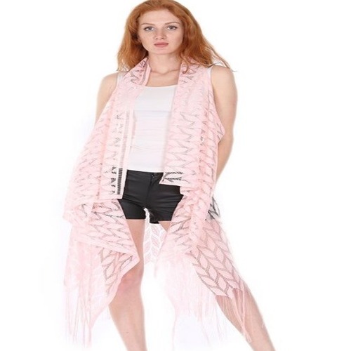 Pareo Dantel Yelek Mayo Bikini Üzeri Yaprak Desenli Püsküllü Plaj Elbisesi - Açık Pembe Pareo Dantel Yelek Mayo Bikini Üzeri Yaprak Desenli Püsküllü Plaj Elbisesi - Açık Pembe