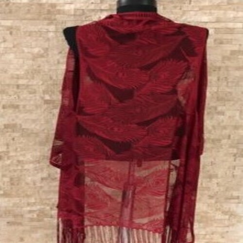 Pareo Dantel Yelek Mayo Bikini Üzeri Yaprak Desenli Püsküllü Plaj Elbisesi - Bordo Pareo Dantel Yelek Mayo Bikini Üzeri Yaprak Desenli Püsküllü Plaj Elbisesi - Bordo