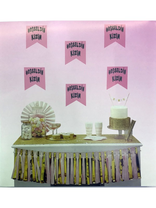 Pembe Üzeri Gümüş Renk Hoşgeldin Kızım Bayrak Süs&hellip;