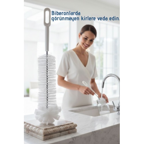 Premium Lüks Şişe ve Biberon Fırçası - Ultra Dalı Profesyonel Temizlik & Kristal Parlaklık