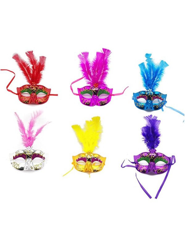 Renkli Tüylü Venedik Parti Maskesi Karışık Renk 12 Adet&hellip;