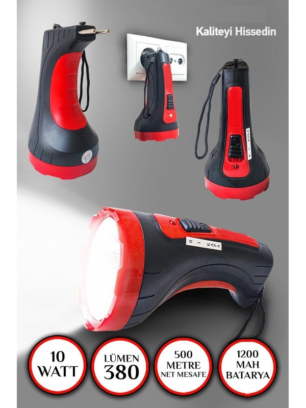 Şarjlı 10w Projektör Led El Feneri 2 Mod Aydınlatmalı Uzun Menzil Gü&hellip;