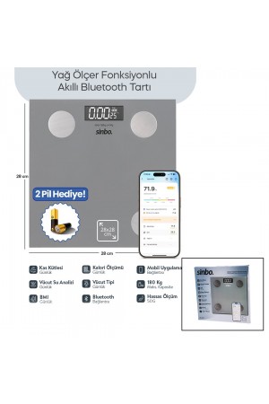 BASKÜL GRİ YAĞ ÖLÇER AKILLI BLUETOOTH CAM BASKÜL&hellip;